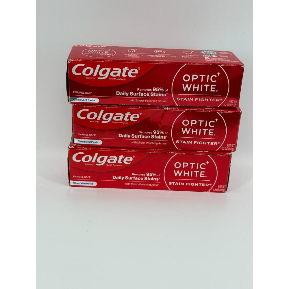3 Pack Colgate Optic White Stain Fighter Toothpaste Clean Mint Paste 4.2oz /119g